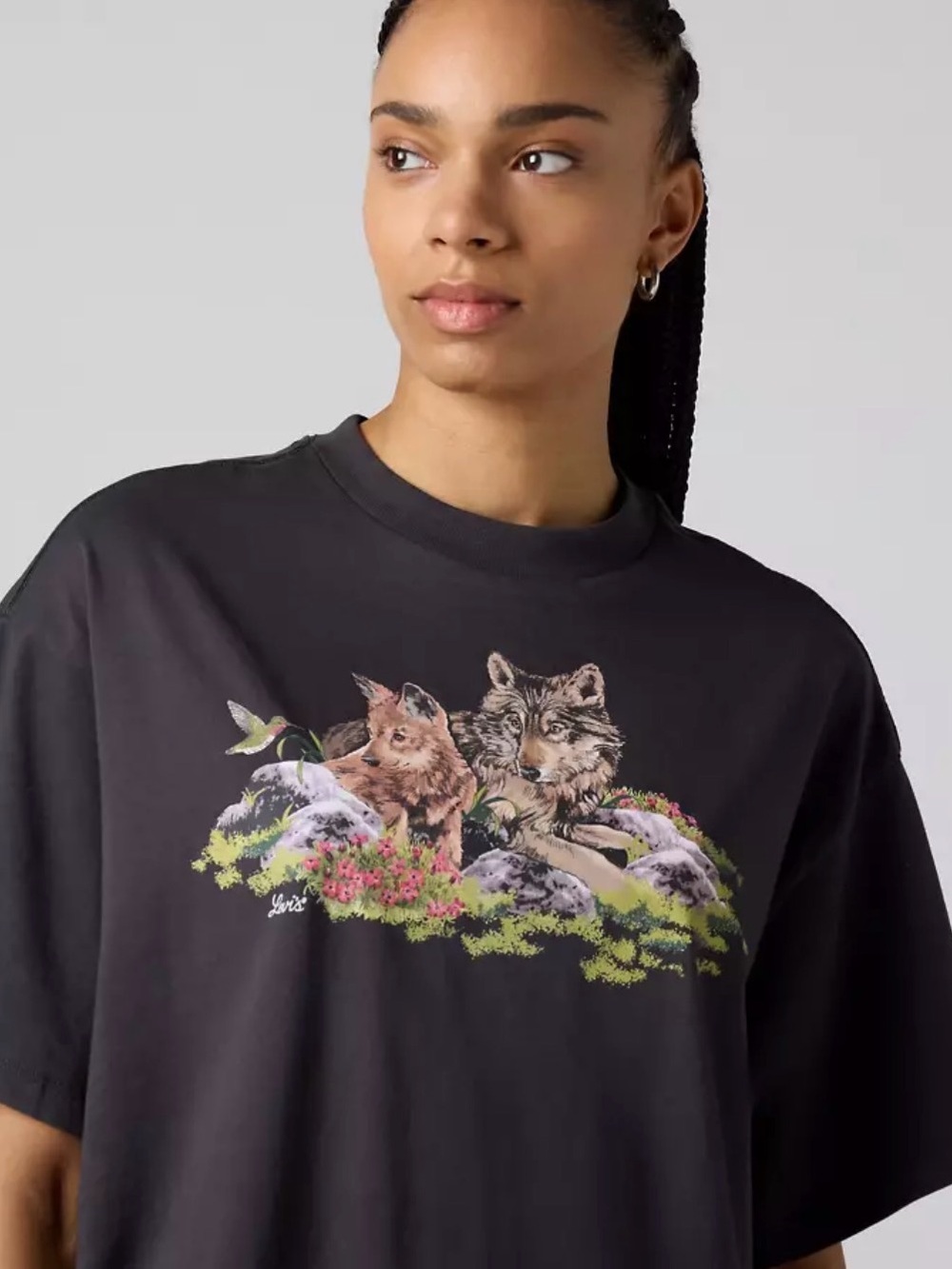 Levi's Black Oversized Tee with Colorful Wolf Graphic